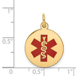 14K Round Red Enameled Medical Jewelry Pendant, 22 x 16mm view