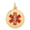 14K Round Red Enameled Medical Jewelry Pendant, 22 x 16mm