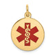 14K Round Red Enameled Medical Jewelry Pendant, 22 x 16mm