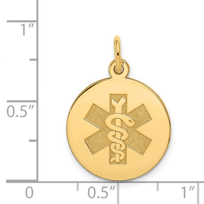 14K Round Non-enameled Medical Jewelry Pendant, 22 x 16mm
