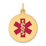14K Round Red Enameled Medical Jewelry Pendant, 26 x 19mm view