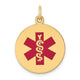 14K Round Red Enameled Medical Jewelry Pendant, 26 x 19mm