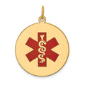 14K Round Red Enameled Medical Jewelry Pendant, 30 x 22mm