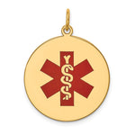14K Round Red Enameled Medical Jewelry Pendant, 30 x 22mm view
