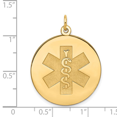 14K Round Non-enameled Medical Jewelry Pendant, 33 x 25.3mm