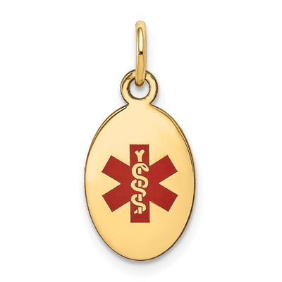 14K 16x9.5mm Oval Red Enameled Medical Jewelry Pendant