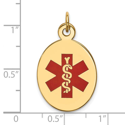 14K 23x16.5mm Oval Red Enameled Medical Jewelry Pendant