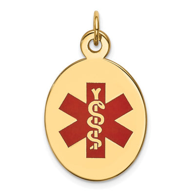 14K 23x16.5mm Oval Red Enameled Medical Jewelry Pendant