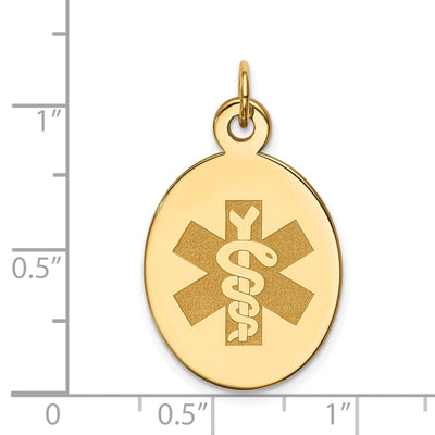 14K 23x16.5mm Oval Non-enameled Medical Jewelry Pendant