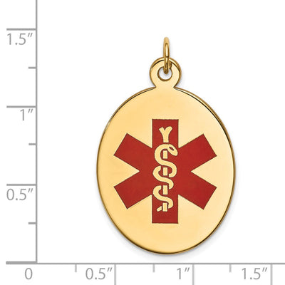 14K Oval Red Enameled Medical Jewelry Pendant