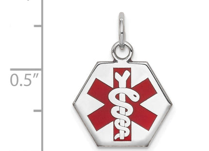 14k White Gold Hexagon Red Enameled Medical Jewelry Pendant (Style XM441)