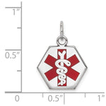 14K White Gold Hexagon Red Enameled Medical Jewelry Pendant, 20 x 15mm view