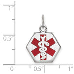 14K White Gold Hexagon Red Enameled Medical Jewelry Pendant, 28 x 23mm view