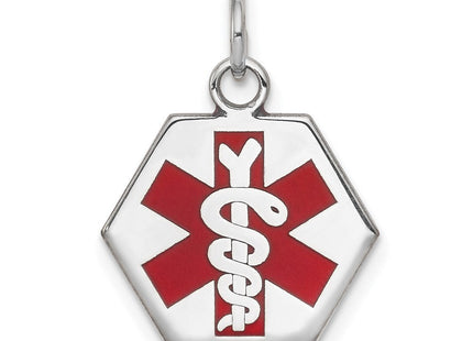14k White Gold Hexagon Red Enameled Medical Jewelry Pendant (Style XM441)