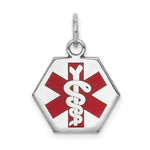 14K White Gold Hexagon Red Enameled Medical Jewelry Pendant, 20 x 15mm view