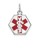 14K White Gold Hexagon Red Enameled Medical Jewelry Pendant, 20 x 15mm