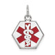 14K White Gold Hexagon Red Enameled Medical Jewelry Pendant, 28 x 23mm
