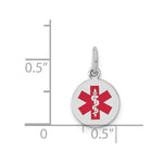 14K White Gold Round Red Enameled Medical Jewelry Pendant, 15 x 9.7mm view