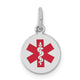 14K White Gold Round Red Enameled Medical Jewelry Pendant, 15 x 9.7mm