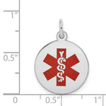 14K White Gold Round Red Enameled Medical Jewelry Pendant, 22 x 16mm view