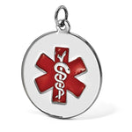 14K White Gold Round Red Enameled Medical Jewelry Pendant, 22 x 16mm view