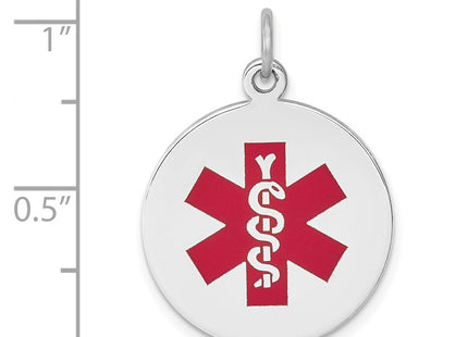 14k White Gold Round Red Enameled Medical Jewelry Pendant (Style XM446)