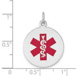 14K White Gold Round Red Enameled Medical Jewelry Pendant, 26 x 19mm view