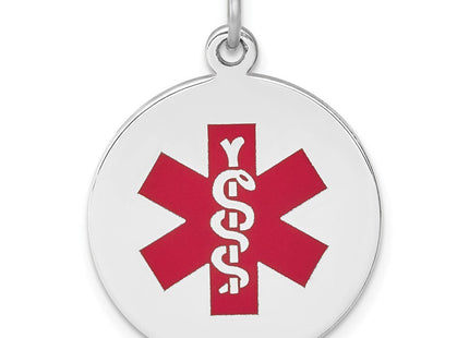 14k White Gold Round Red Enameled Medical Jewelry Pendant (Style XM446)