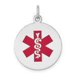 14K White Gold Round Red Enameled Medical Jewelry Pendant, 26 x 19mm view
