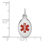 14K White Gold 16x9.5mm Oval Red Enameled Medical Jewelry Pendant view