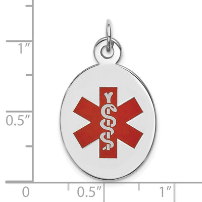 14K White Gold 23x16.5mm Oval Red Enameled Medical Jewelry Pendant