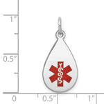 14K White Gold 20x11.5mm Teardrop Red Enameled Medical Jewelry Pendant view