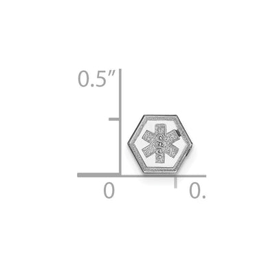 14K White Gold Hexagon Non-enameled Attachable Medical Jewelry Emblem, 6.5 x 6.3mm