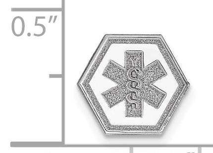 14k White Gold Hexagon Non-enameled Attachable Medical Jewelry Emblem, 9.5 x 9.5mm