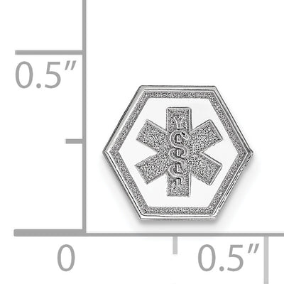 14K White Gold Hexagon Non-enameled Attachable Medical Jewelry Emblem, 9.5 x 9.5mm