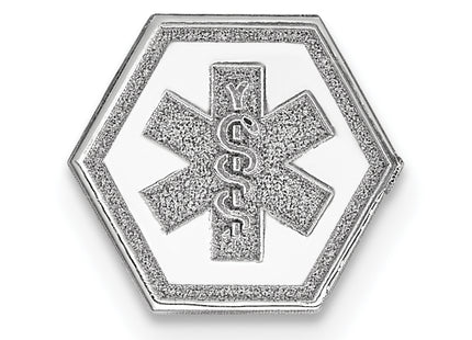 14k White Gold Hexagon Non-enameled Attachable Medical Jewelry Emblem, 9.5 x 9.5mm