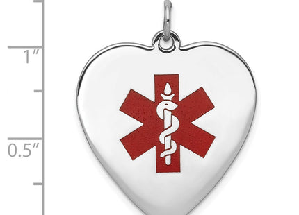 14k White Gold Heart-Shaped Red Enameled Medical Jewelry Pendant (Style XM466)