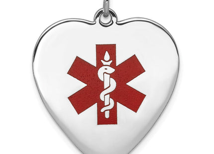 14k White Gold Heart-Shaped Red Enameled Medical Jewelry Pendant (Style XM466)