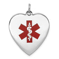 14K White Gold Heart-Shaped Red Enameled Medical Jewelry Pendant, 31 x 24.5mm