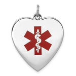 14K White Gold Heart-Shaped Red Enameled Medical Jewelry Pendant, 31 x 24.5mm view