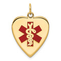 14K Heart-Shaped Red Enameled Medical Jewelry Pendant, 26 x 19mm