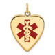 14K Heart-Shaped Red Enameled Medical Jewelry Pendant, 26 x 19mm