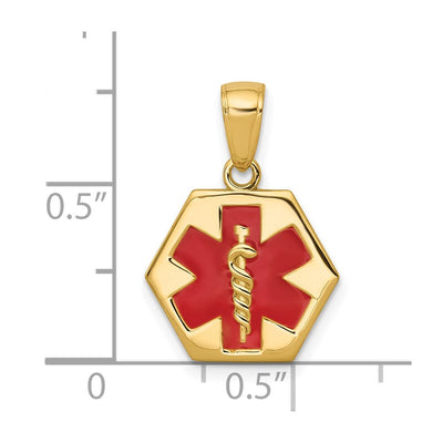 14K Hexagon Enameled Textured Back Medical Disc Pendant