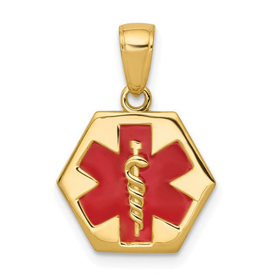 14K Hexagon Enameled Textured Back Medical Disc Pendant