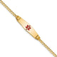 14K Medical Solid Chain/Solid Plate Soft Diamond Shape Centered Red Enamel Curb Link ID Bracelet, 7 x 7.5mm