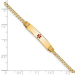14K Medical Solid Chain/Solid Plate Centered Red Enamel Curb Link ID Bracelet, 7 x 5.5mm view