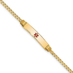 14K Medical Solid Chain/Solid Plate Centered Red Enamel Curb Link ID Bracelet, 7 x 5.5mm view