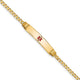 14K Medical Solid Chain/Solid Plate Centered Red Enamel Curb Link ID Bracelet, 7 x 5.5mm