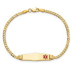 14K Medical Solid Chain/Solid Plate Soft Diamond Shape Off-Center Red Enamel Curb Link ID Bracelet, 7 x 7.5mm (FC-7) view
