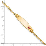 14K Medical Solid Chain/Solid Plate Soft Diamond Shape Off-Center Red Enamel Curb Link ID Bracelet, 7 x 7.5mm (FC-7) view